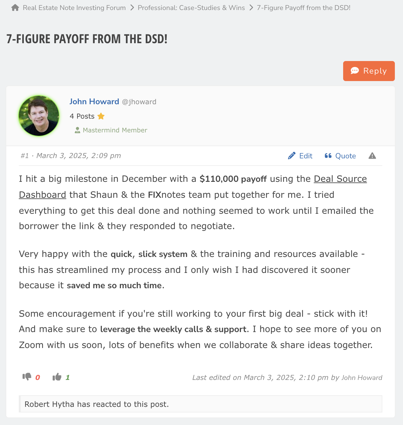 Testimonial from John Howard